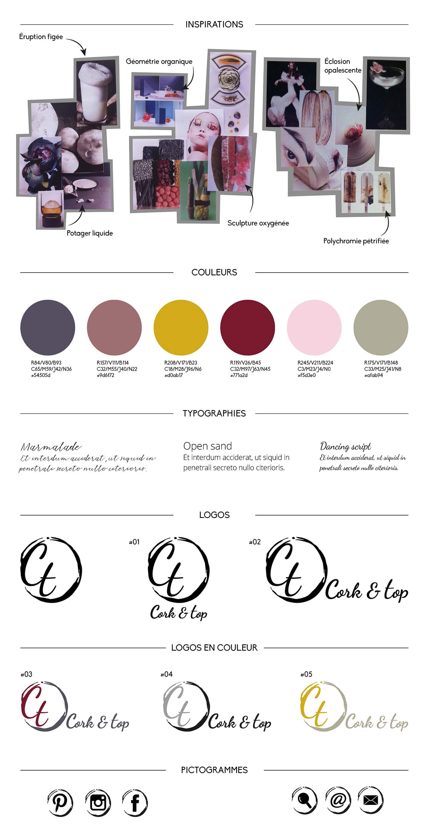 charte graphique cork and top avec logo, typographie et gamme couleur